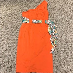Kay Unger Orange Ponte Knit One Shoulder Dress 4